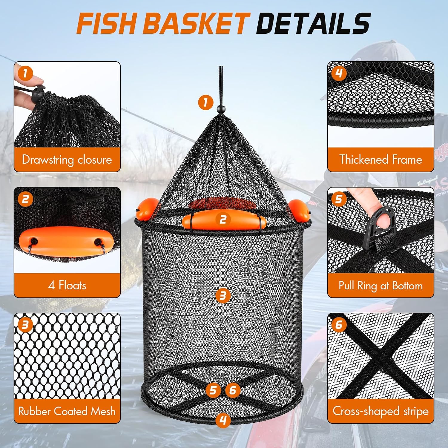 PLUSINNO Fishing Net with Floating Fish Basket, Kayak Fishing Accessories