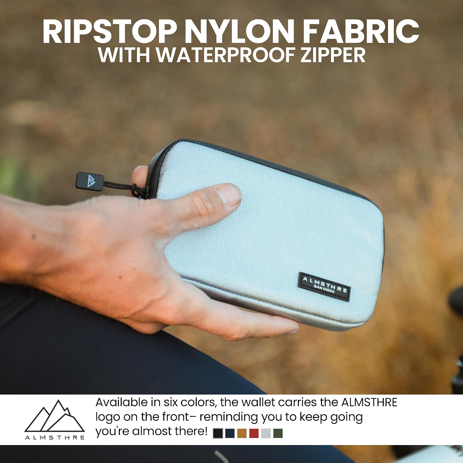 ALMSTHRE Ride Wallet 7”x4” | Waterproof Cycling Wallet for Phone, Cards & Essentials | Durable Ripstop Nylon – Fits Most Phones & Passports | Secure Storage for Biking & Travel