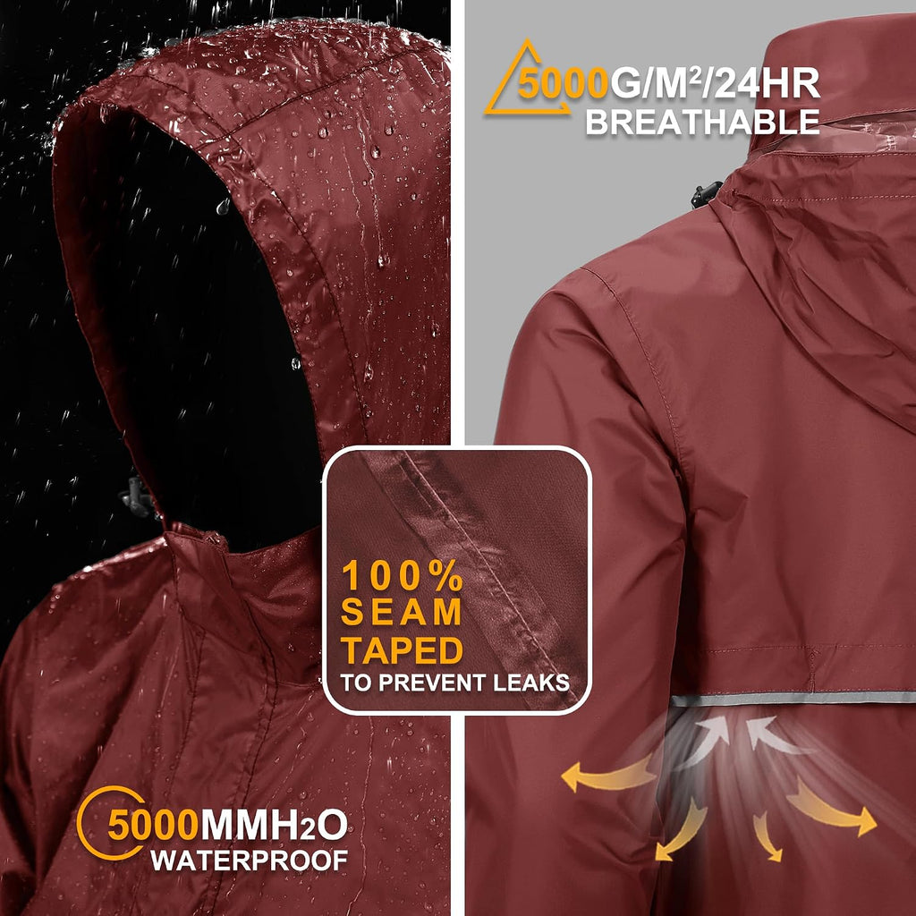 Outdoor Ventures Men's Rain Jacket Waterproof Lightweight Packable Pullover