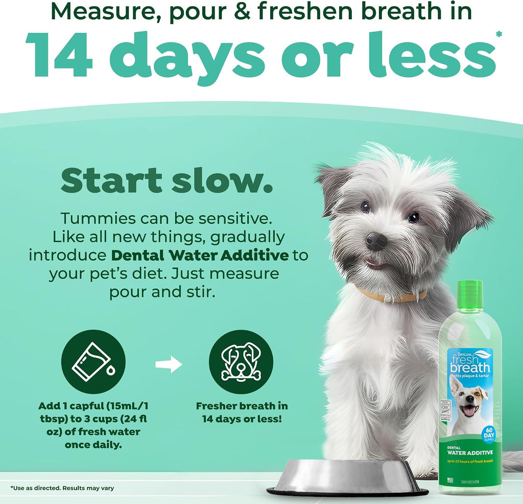 TropiClean Fresh Breath Dental Water Additive, Dog Breath Freshener, 33.8oz