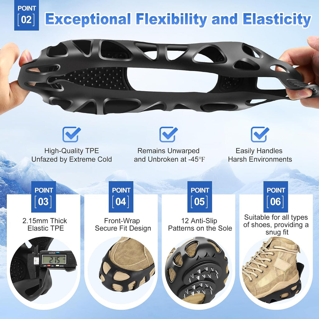 Ice Cleats for Shoes and Boots with 30 Spikes Anti Slip Snow Crampons