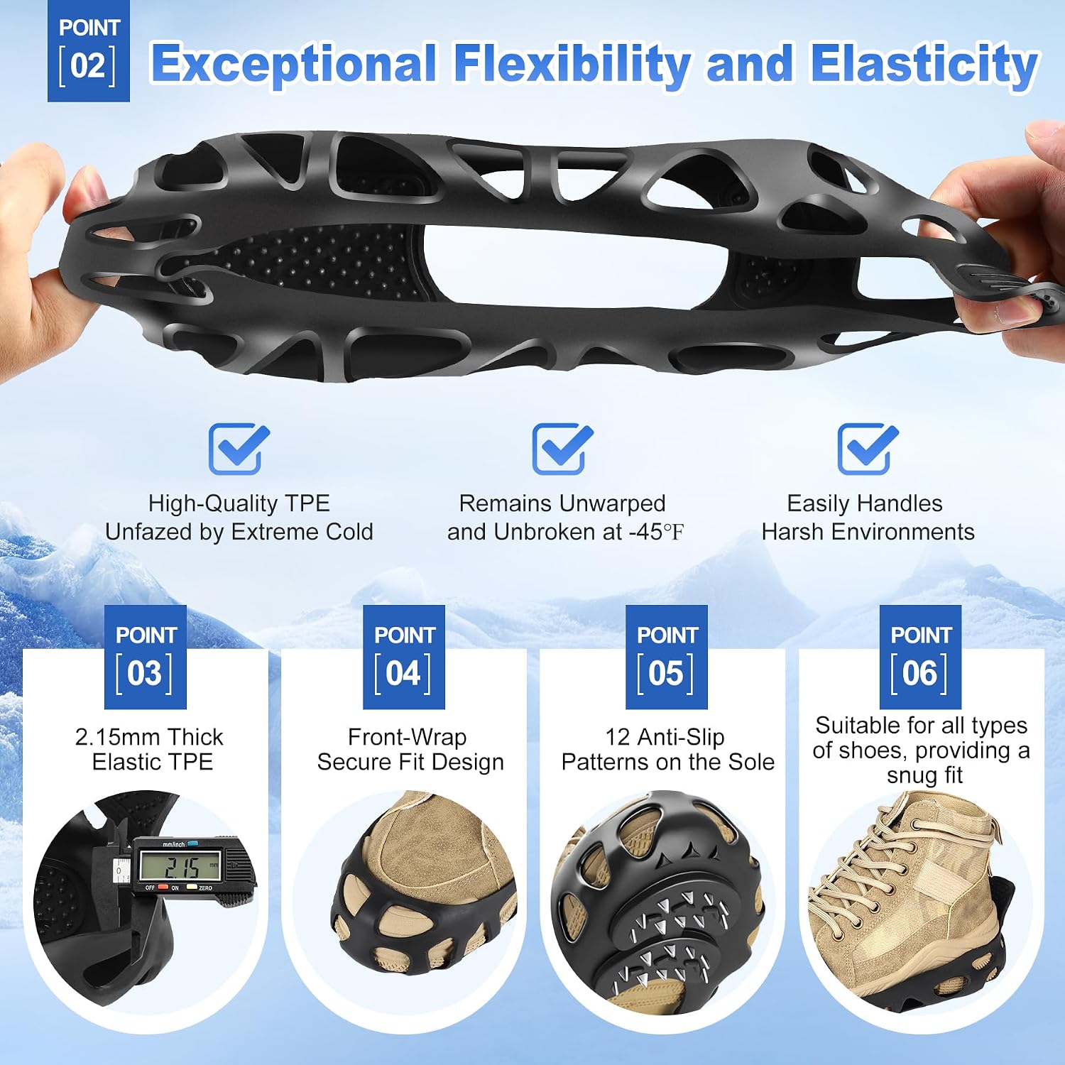 Ice Cleats for Shoes and Boots with 30 Spikes Anti Slip Snow Crampons