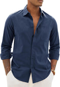 Alimens & Gentle Mens Linen Textured Shirt Long Sleeve Summer Beach Tops