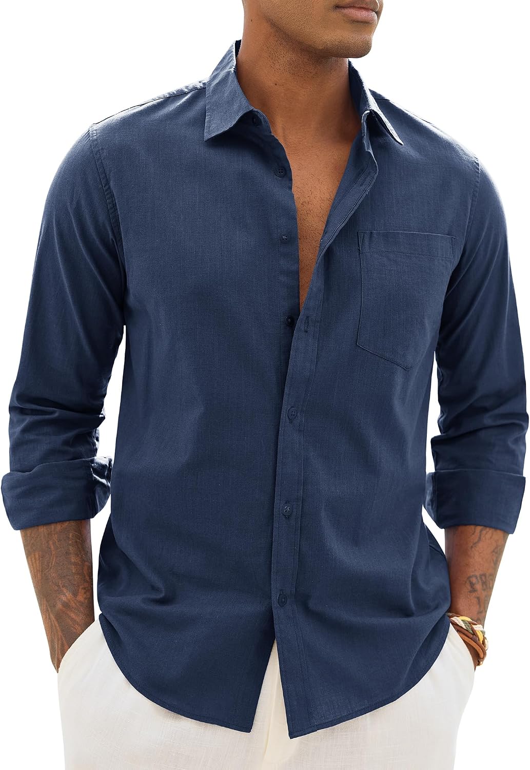 Alimens & Gentle Mens Linen Textured Shirt Long Sleeve Summer Beach Tops