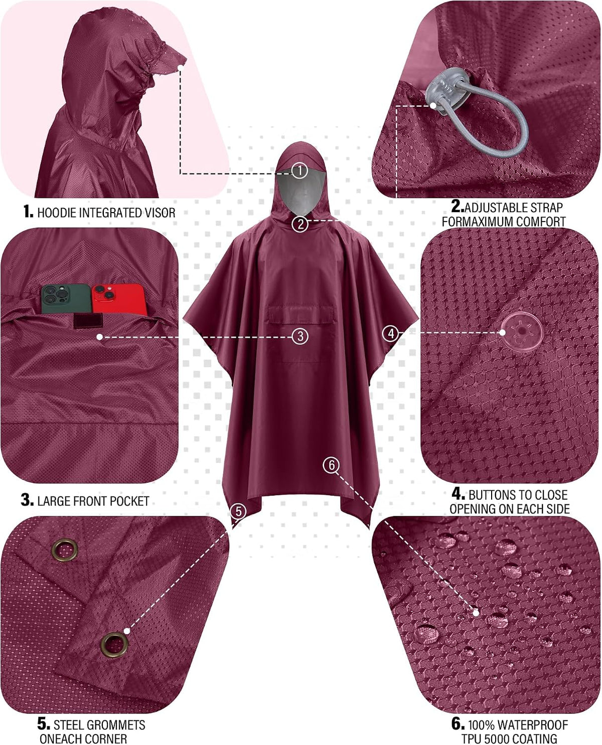 iCreek Hooded Rain Poncho Packable Waterproof Unisex Raincoat with Pocket