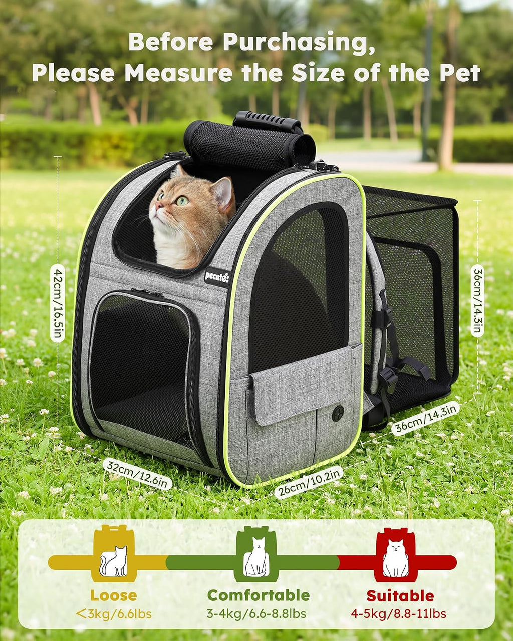 pecute Cat Backpack Expandable, Cat Carrier Backpack with Breathable Window