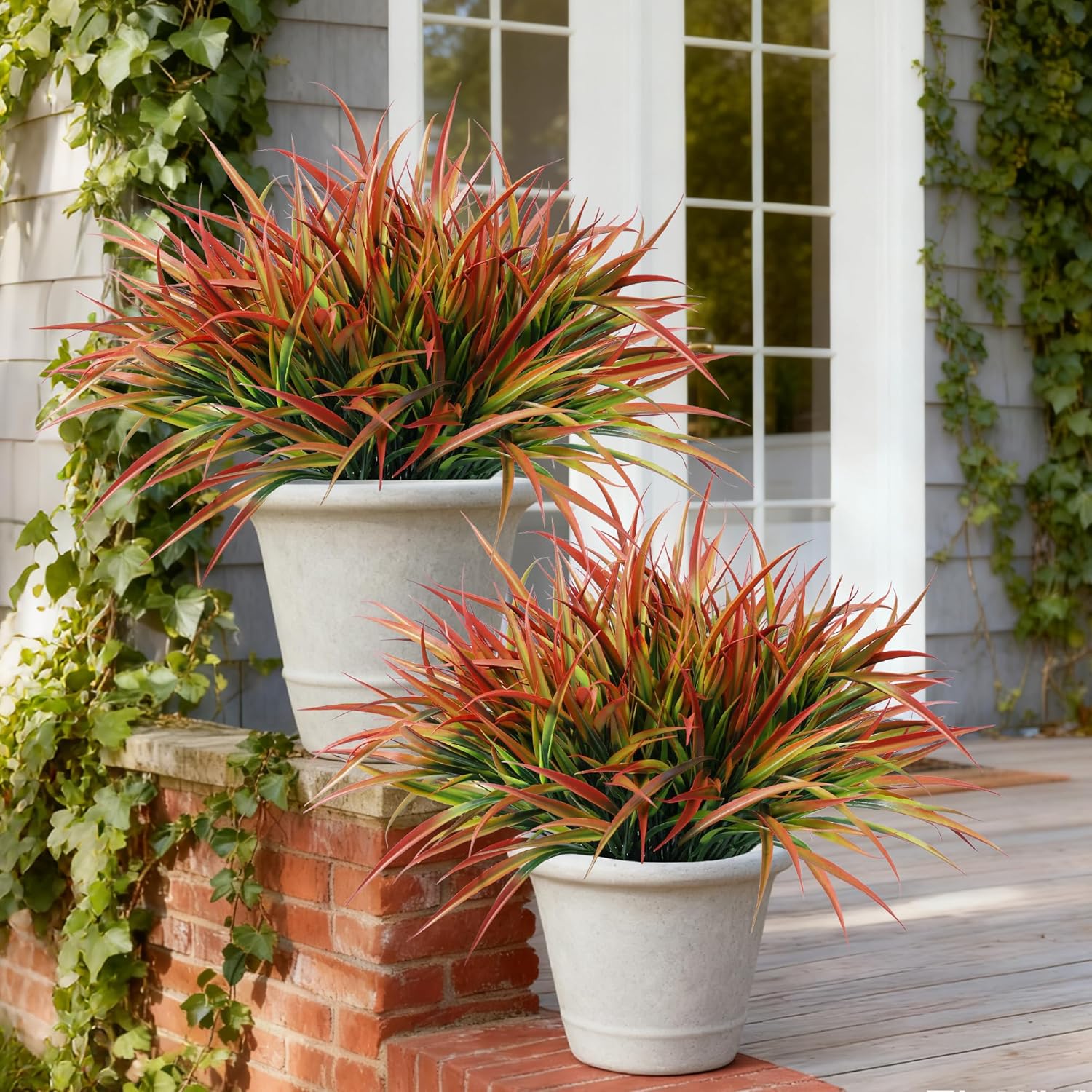Ivydale 12Pcs Fake Plants Outdoor Artificial Plastic Grass Fall Decoration UV Resistant Faux Greenery Stems Bushes Outside Fake Plants for Planters Patio Porch Window Box Pathway Garden Home Decor