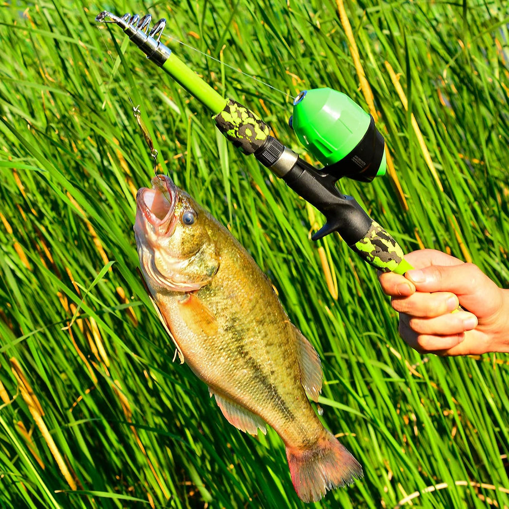 PROBEROS Kids Fishing Pole - Portable Telescopic Fishing Rod and Reel Combo Kit - Spincast Fishing Reel Casting Rods with Lures Lines Tackle Box and Bag for Boys Girls Youth Fishing