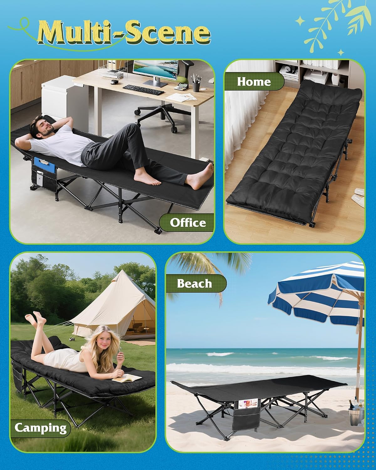 WLIVE Folding 1200D Oxford Camping Cots with Mattress for Adults Sleeping