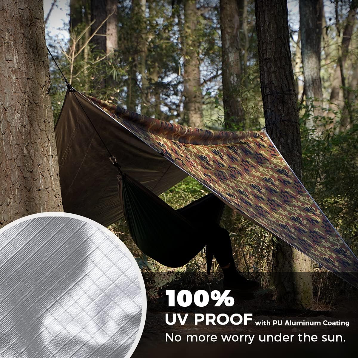 Bearhard 10x10ft/10x12ft Large Waterproof Camping Tarp, Lightweight Hammock Rain Fly