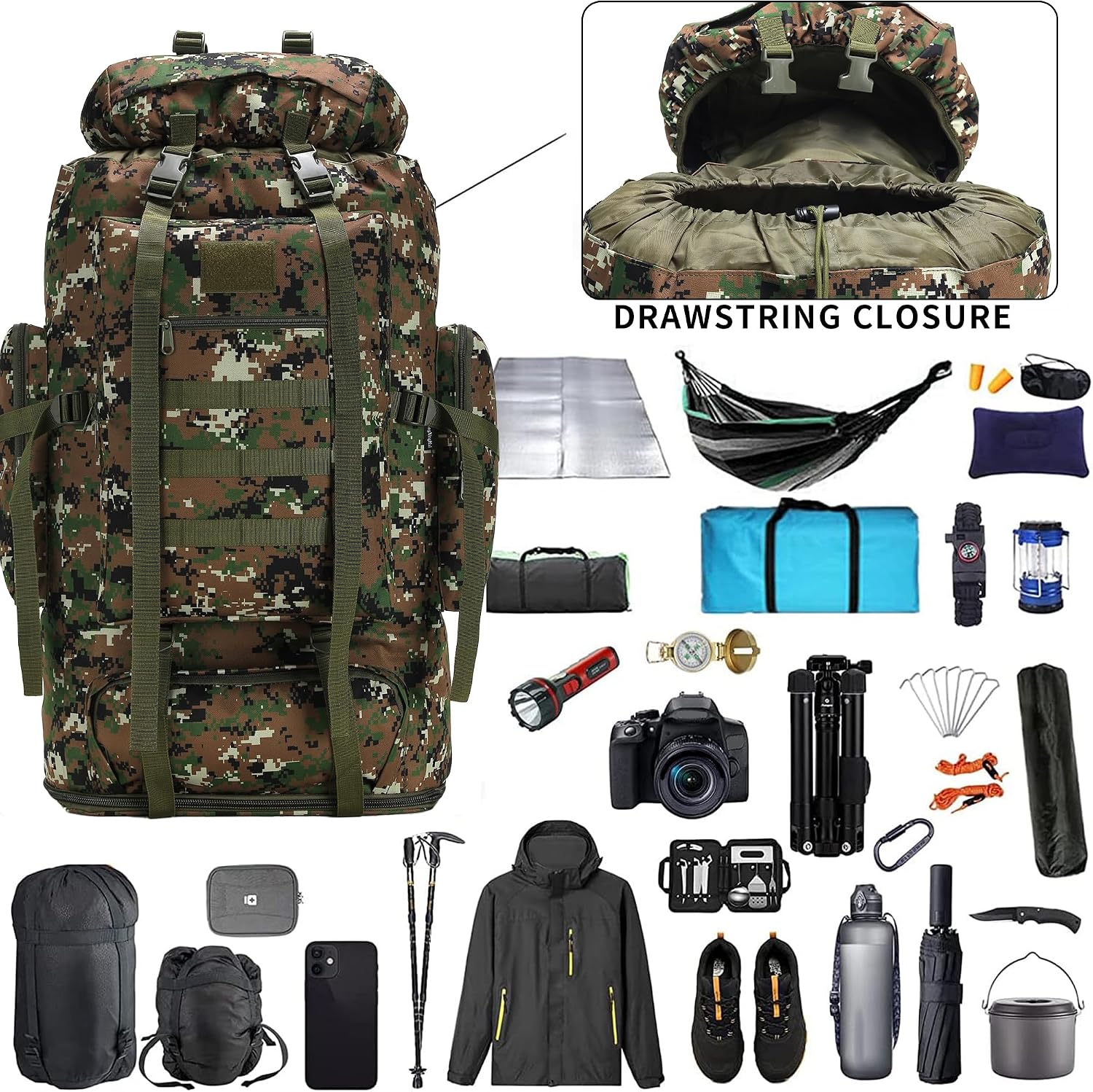 Hiking Backpack for Men 70L/100L Camping Backpack Military Rucksack Molle 3 Days Assault Pack for Climbing