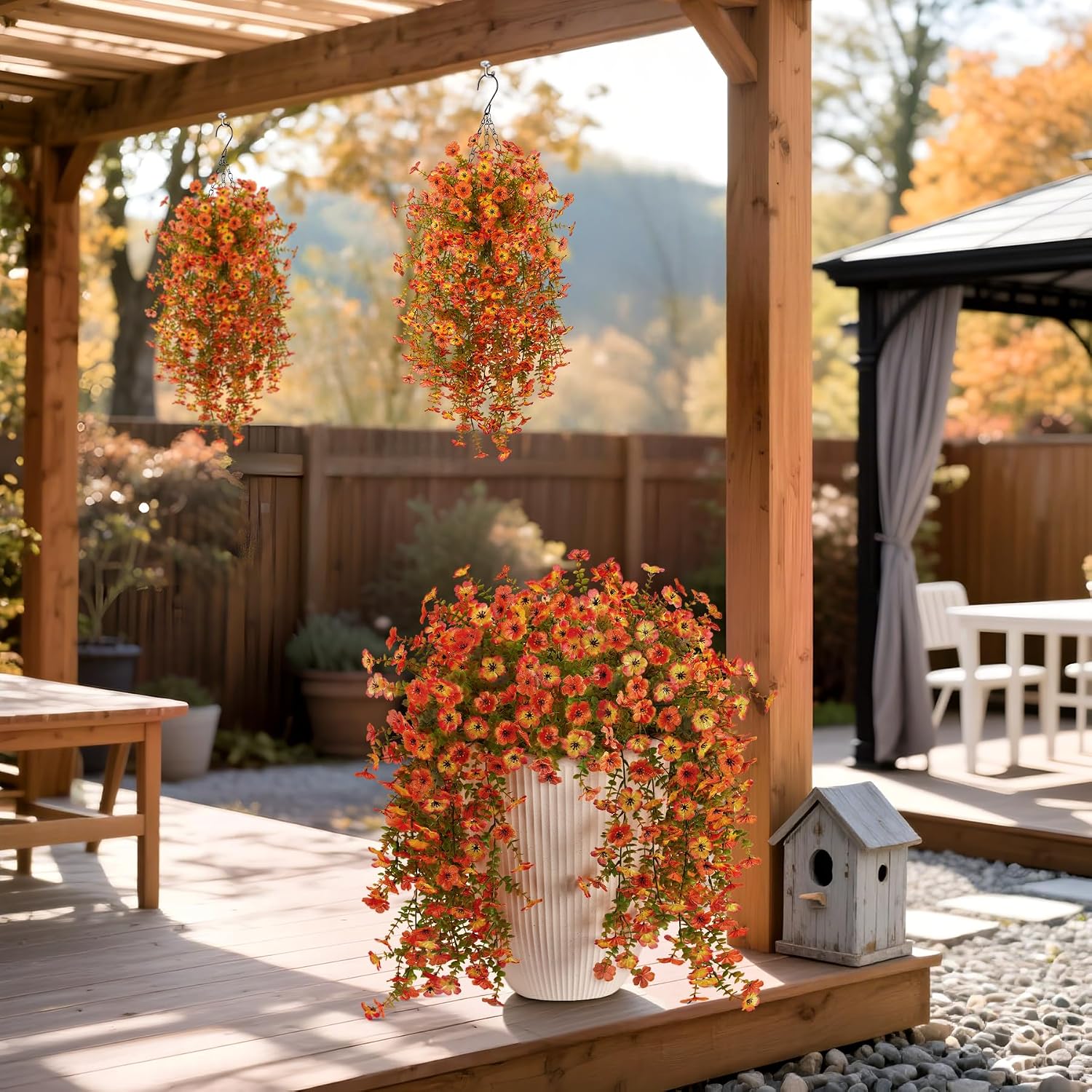 Hrobek Fake Mums Artificial Fall Hanging Flowers for Outdoors Decoration