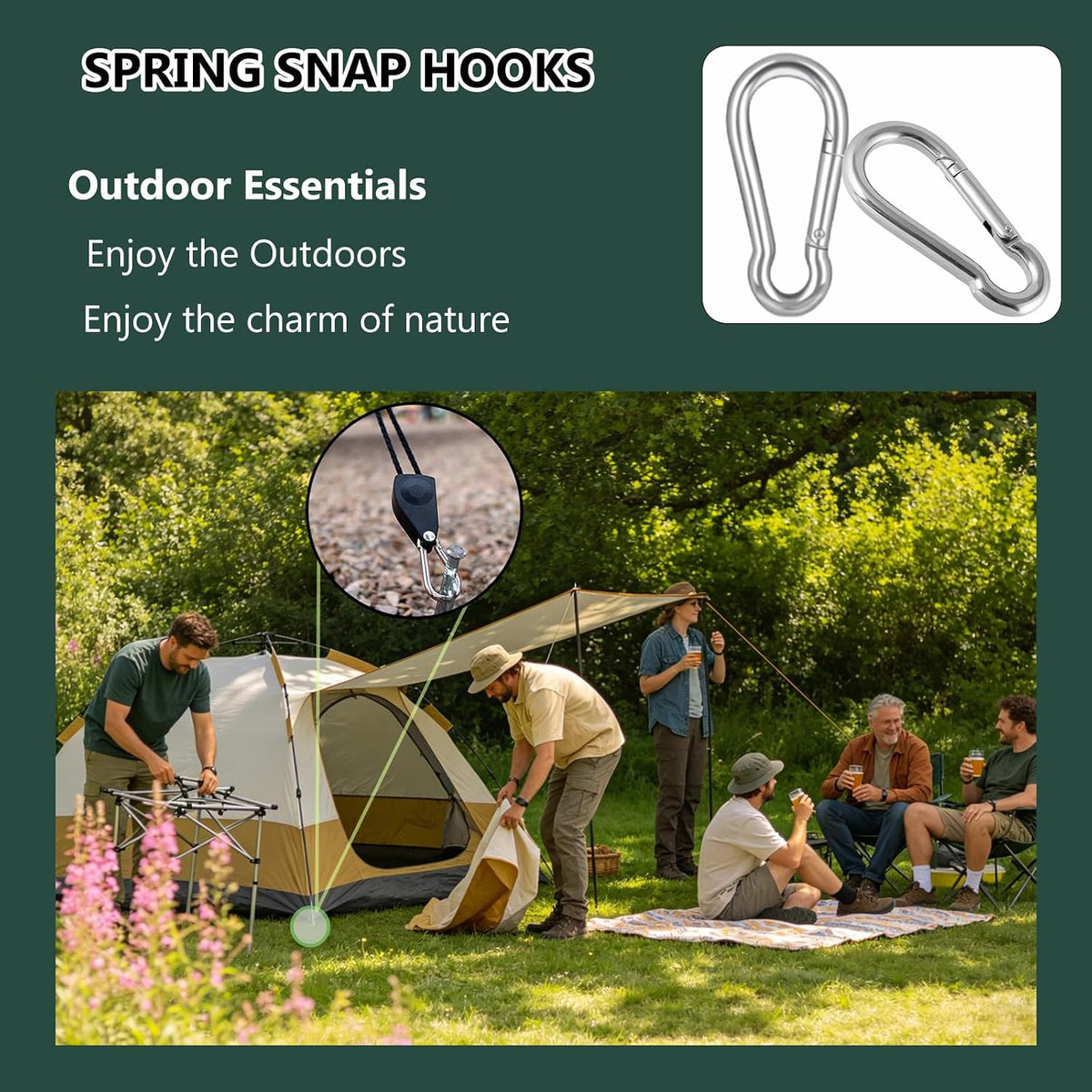 Spring Snap Hook Carabiners, Carabiner Clip, Heavy Duty Galvanized Steel Spring Clip, Quick Link Key Chain for Swing Hammock Gym Outdoor, Holding Capacity