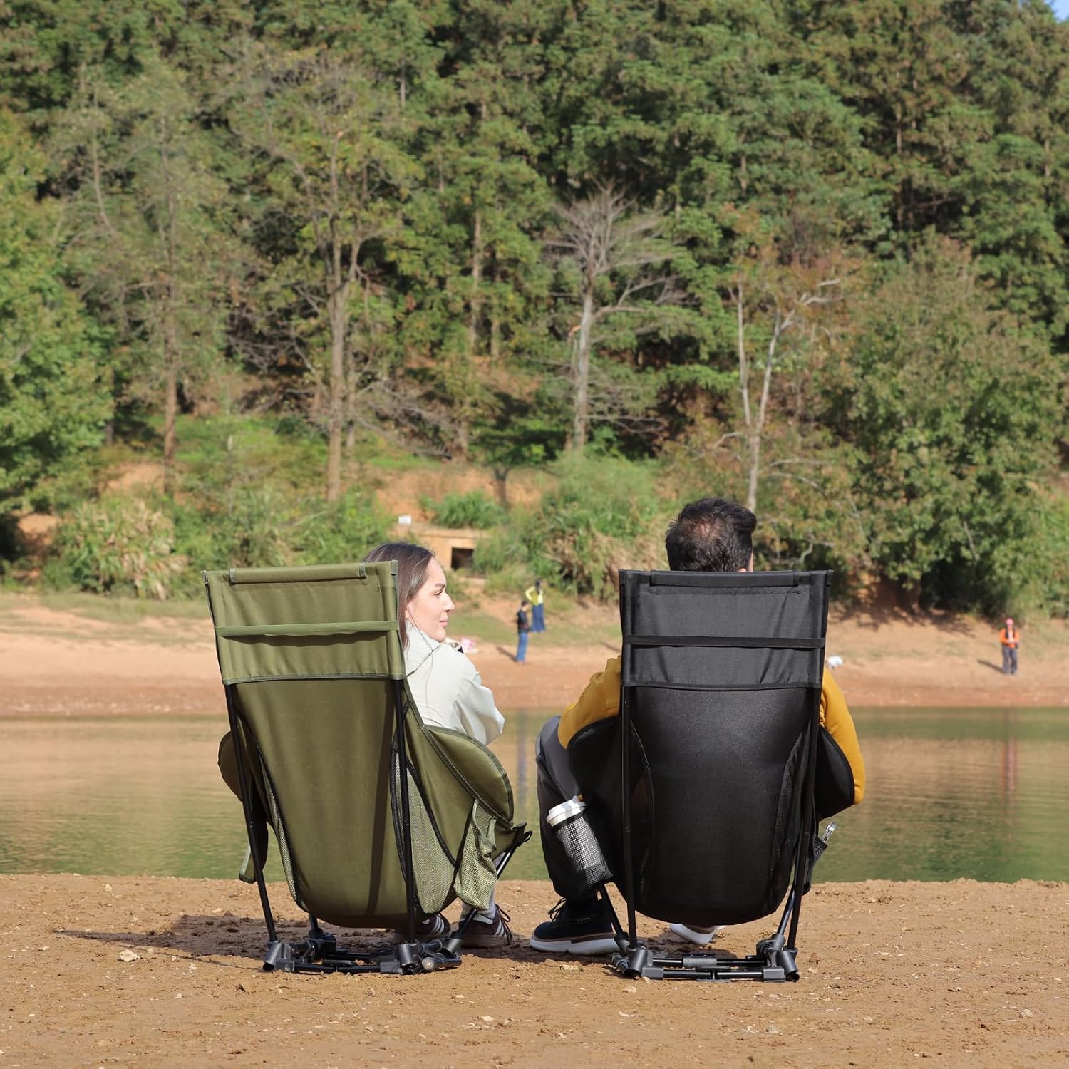 Wildhiker HuggleMode High Back Folding Camping Chair, 2 Seat Heights -Black
