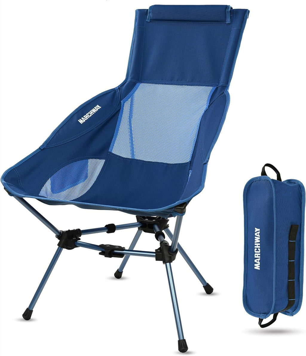 MARCHWAY Lightweight Folding High Back Camping Chair with Head Support, Stable Portable Compact for Outdoor Camp, Travel, Beach, Picnic, Festival, Hiking, Backpacking (Highback Dark Blue)