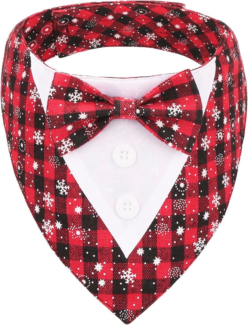 ADOGGYGO Christmas Dog Tuxedo Bandana, Red Plaid Pet Chritstmas Tux with Bowtie Adjustable Christmas Formal Costume for Medium Large Dogs Pets (L)
