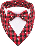 ADOGGYGO Christmas Dog Tuxedo Bandana, Red Plaid Pet Chritstmas Tux with Bowtie Adjustable Christmas Formal Costume for Medium Large Dogs Pets (L)