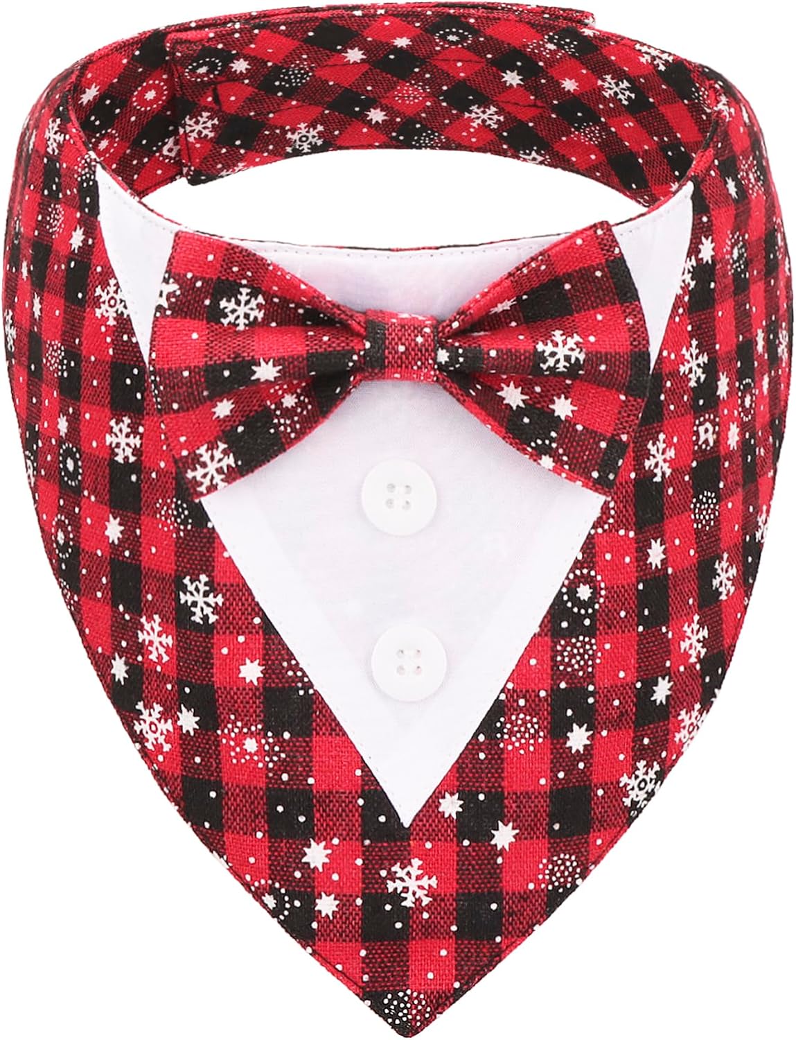 ADOGGYGO Christmas Dog Tuxedo Bandana, Red Plaid Pet Chritstmas Tux with Bowtie Adjustable Christmas Formal Costume for Medium Large Dogs Pets (L)