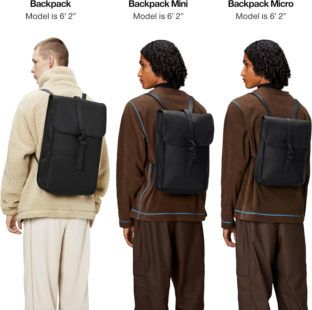 RAINS Backpack Mini, Black Waterproof Laptop Bag for Women and Men, Small
