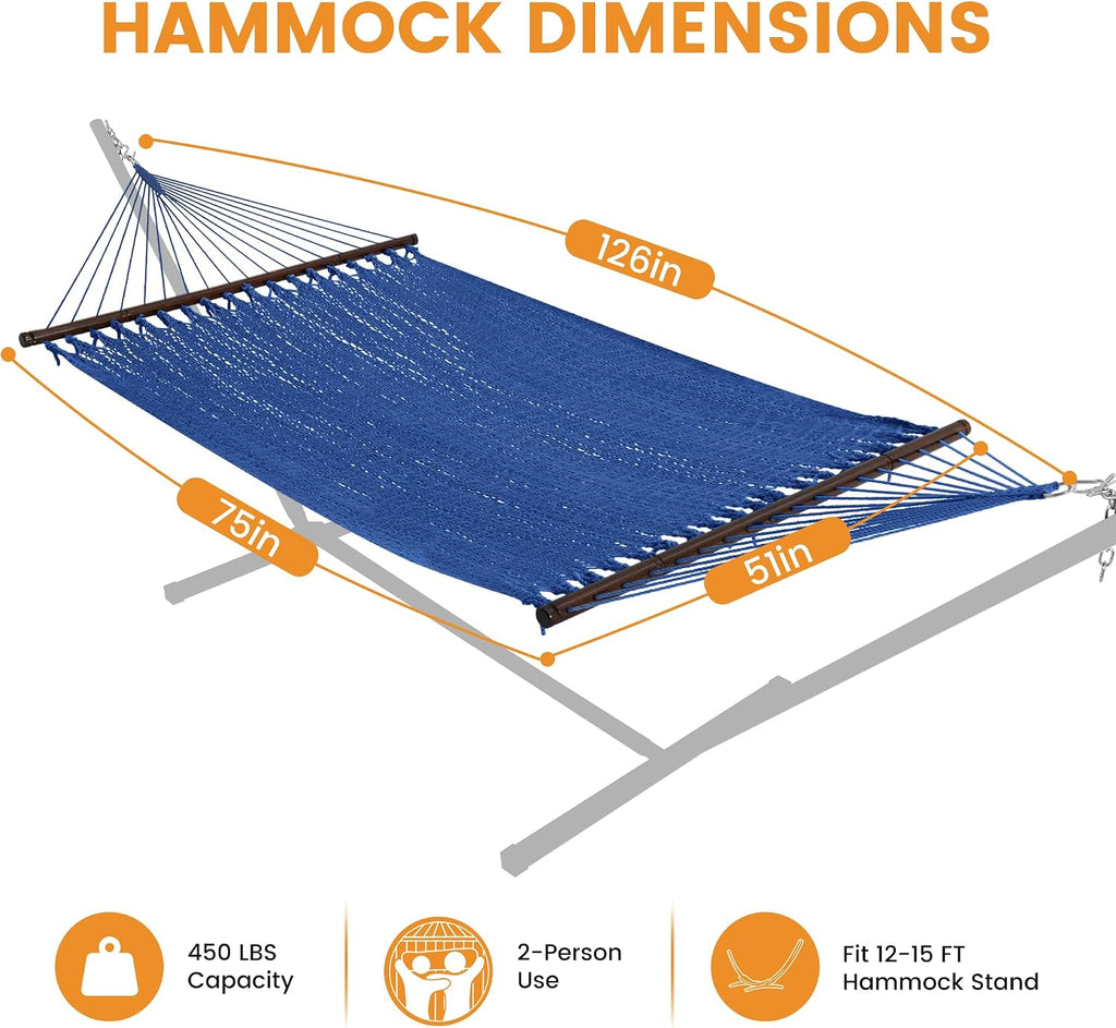 Lazy Daze 2 Person Caribbean Rope Hammock, Handwoven Double Hammock