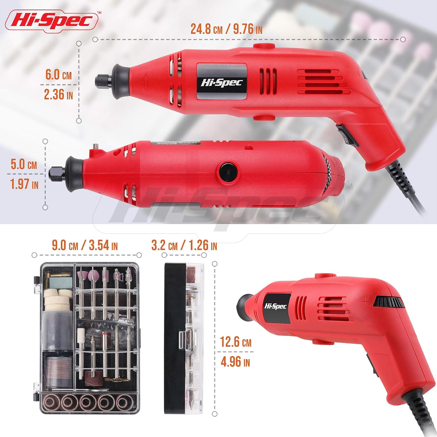 Hi-Spec 130W Corded Power Rotary Multi Tool Kit with Dremel Compatible Bit