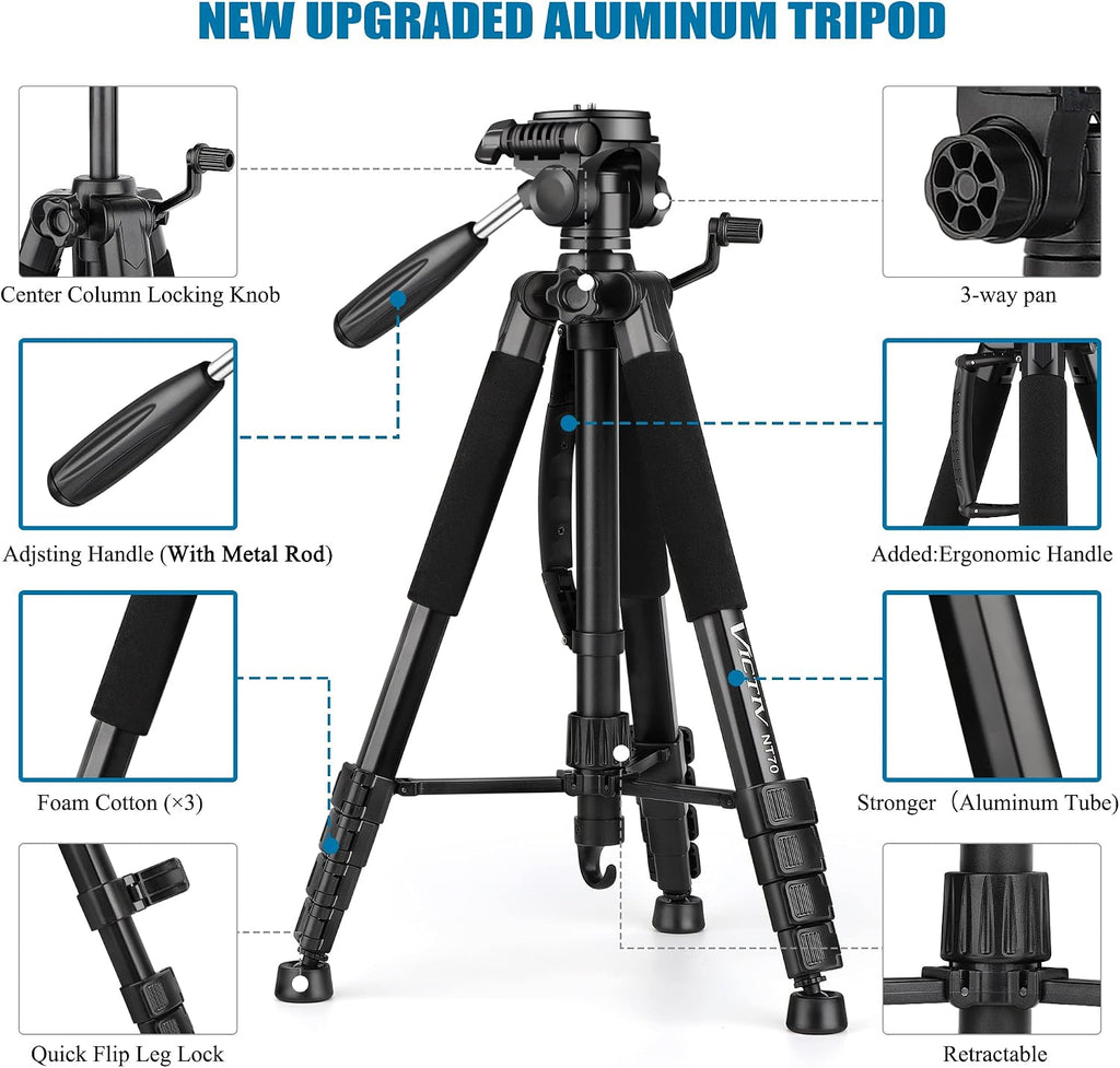 VICTIV 74” Camera Tripod, Tripod for Camera and Phone with Phone Holder