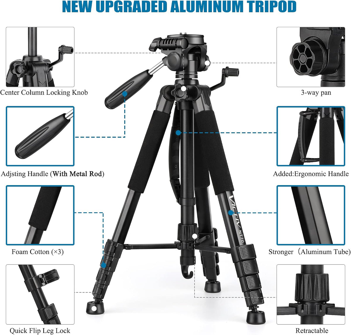 VICTIV 74” Camera Tripod, Tripod for Camera and Phone with Phone Holder