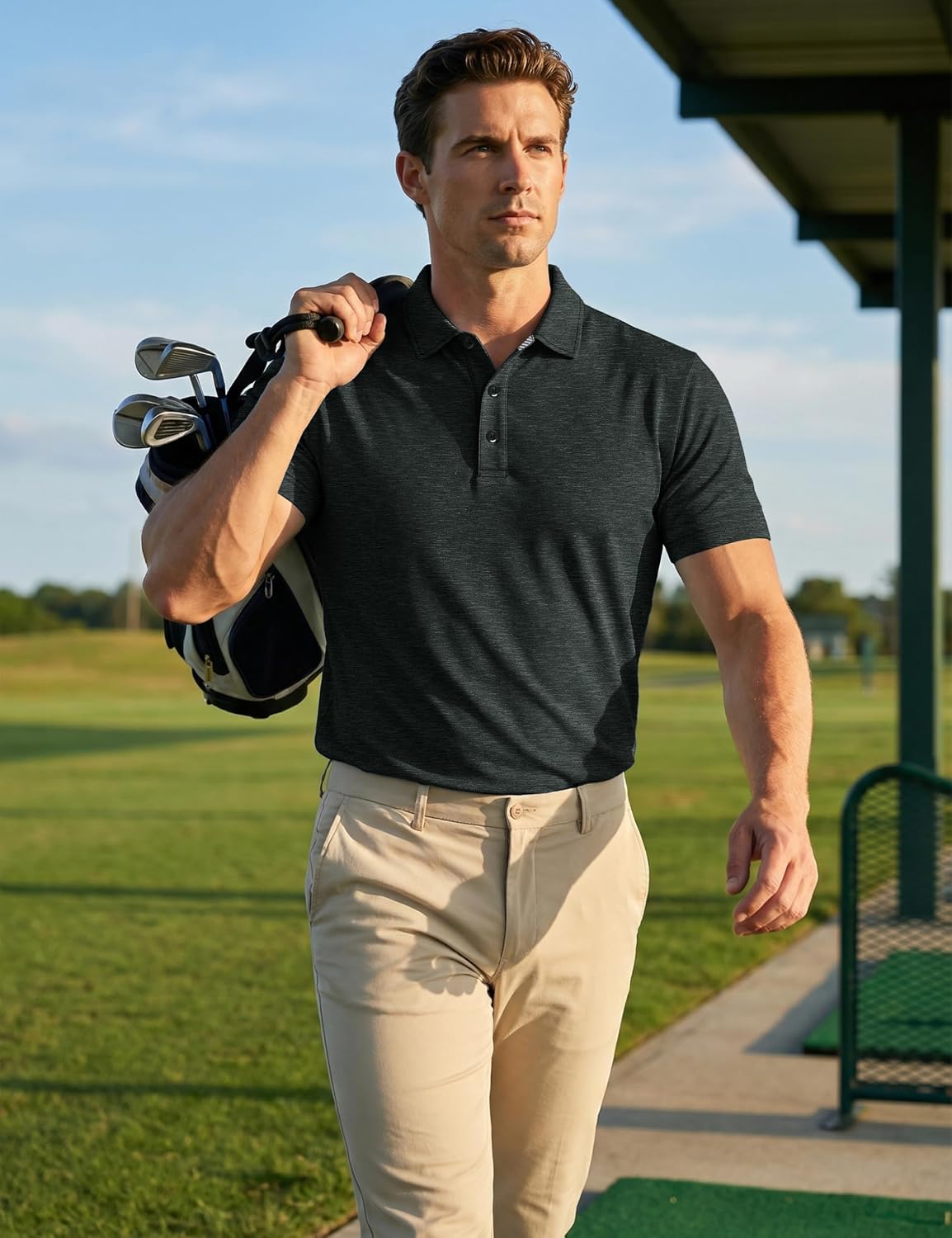 MAGCOMSEN Men's Short Sleeve Polo Golf Shirts 3-Button Moisture Wicking Athletic T-Shirts Casual Collared Shirt