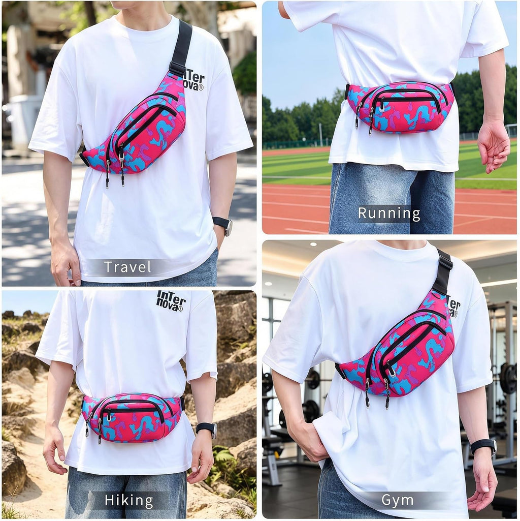 Large Fanny Pack for Women Men NSYOOMH, Crossbody Waist Bag 5-Zipper Pocket