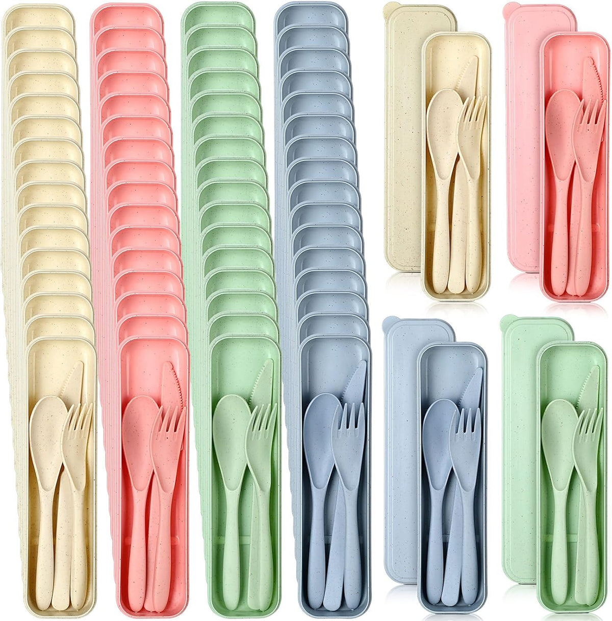 Jinei Reusable Travel Utensils Set Wheat Straw with Case,Bright