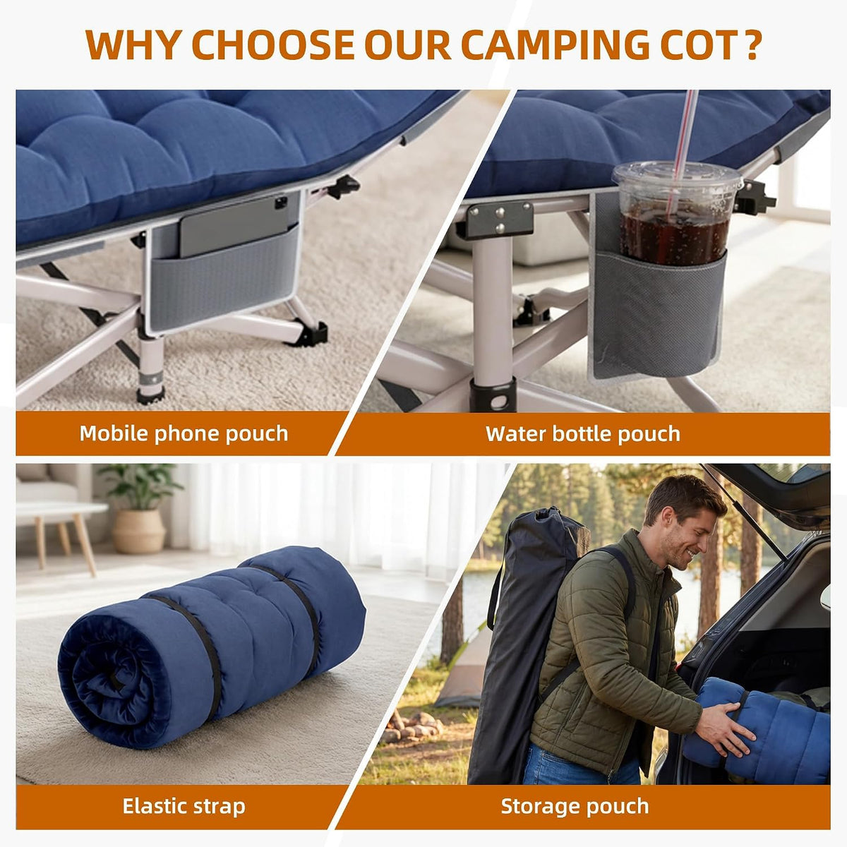 Camping Cot for Adults 2 Pack, Heavy Duty Folding Sleeping Cots with Carry Bag, Portable Camp Bed with Double Layer 1200D Oxford Fabric & Mattress, Travel Cot for Camping, Beach, Patio, Home Office