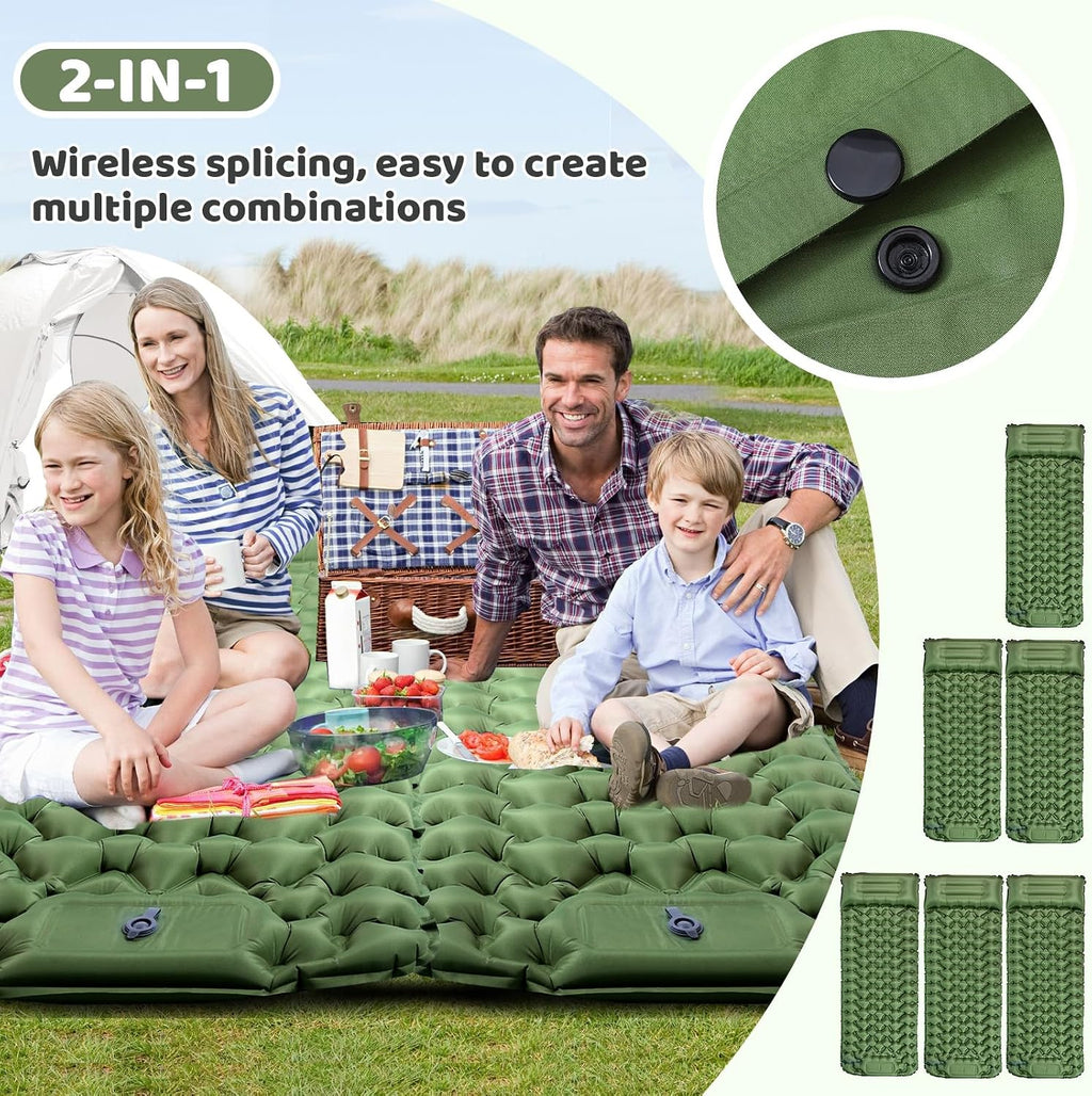 Sleeping Pad,Inflatable Camping Mat with Pillow & Foot Pump-Green