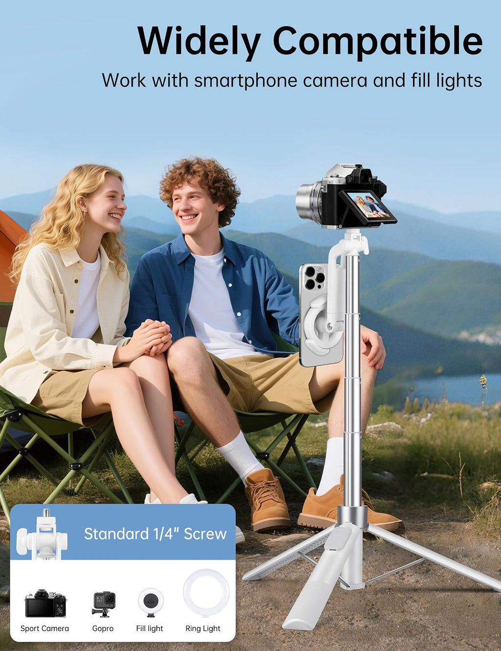 70" Magnetic Tripod for iPhone Magsafe, Extendable Selfie Stick Tripod