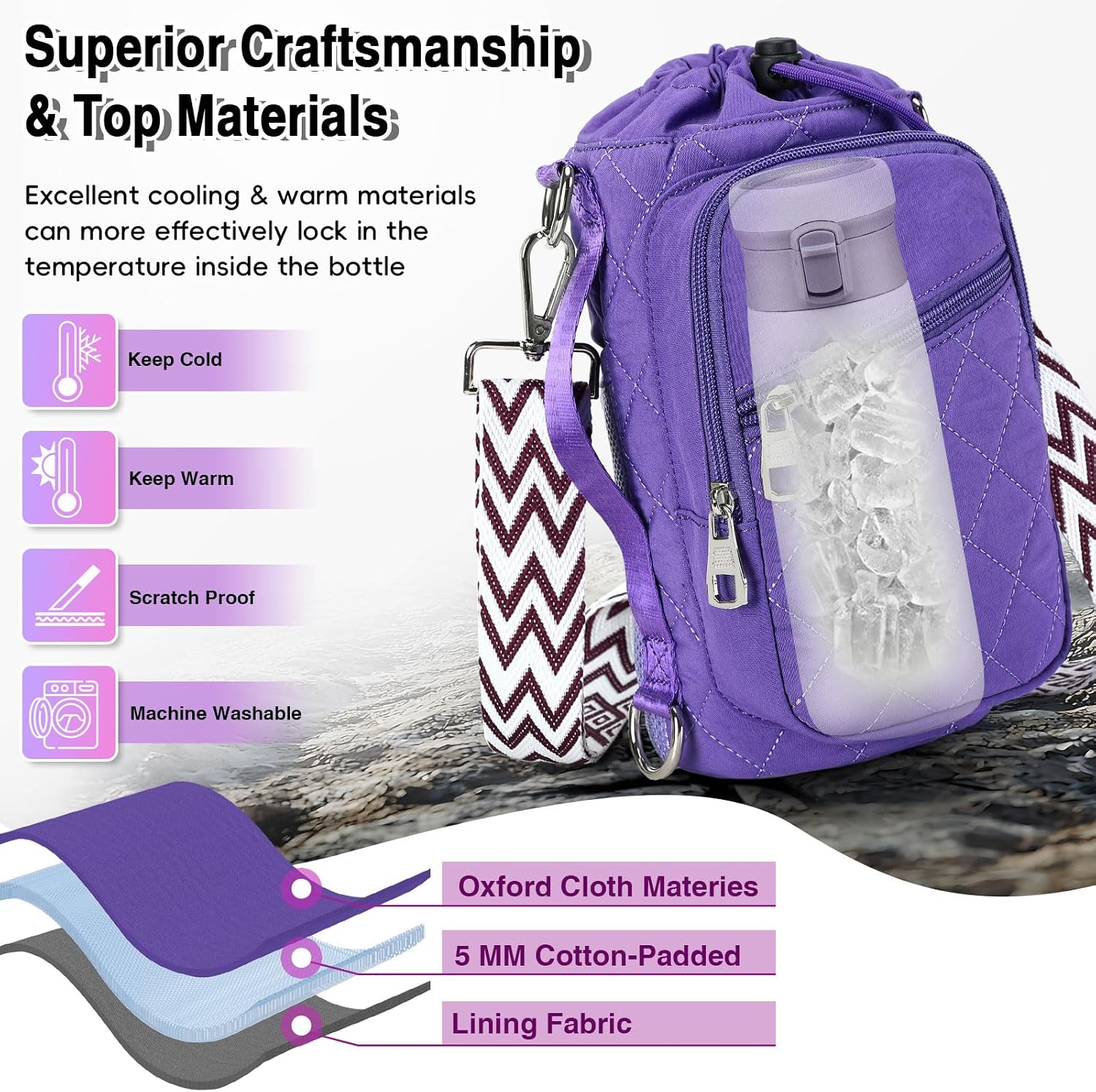 AGLOD Water Bottle Carrier Bag with Strap, Water Bottle Holder Crossbody Bags for Women Men for Walking, Hiking,Cycling