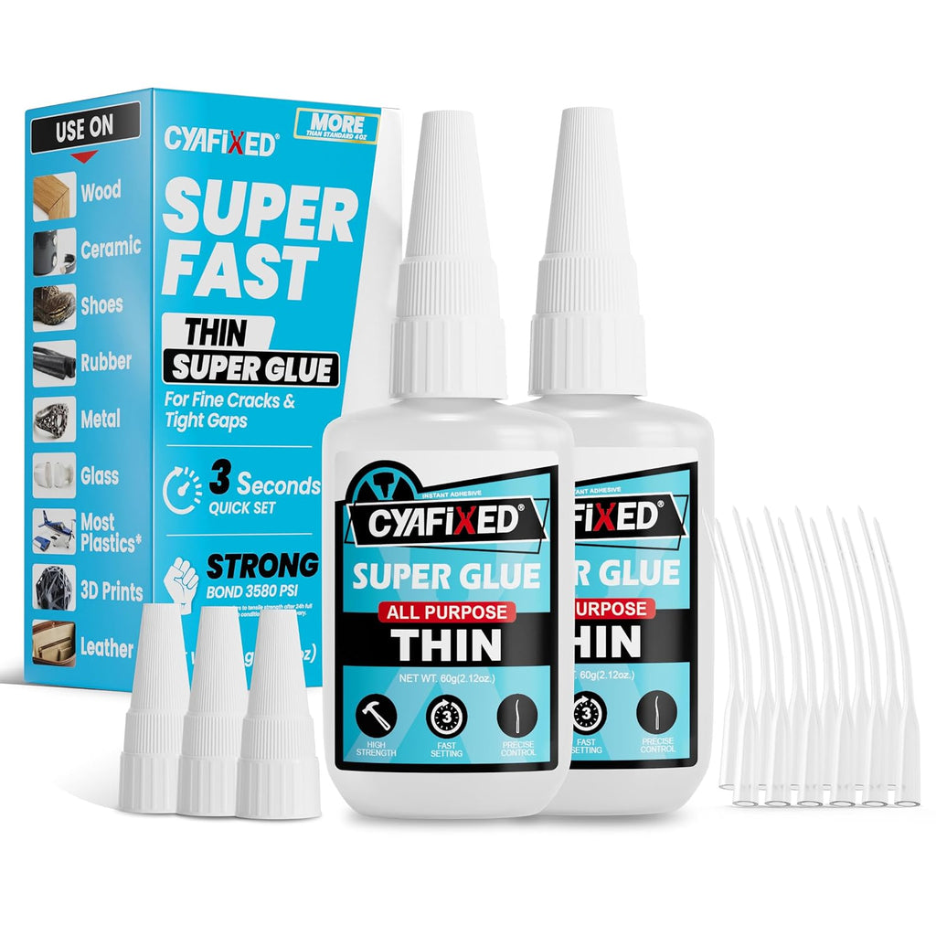Super Fast Thin CA Glue, 120g Super Glue Pro Kit for Wood Plastic 3D Prints