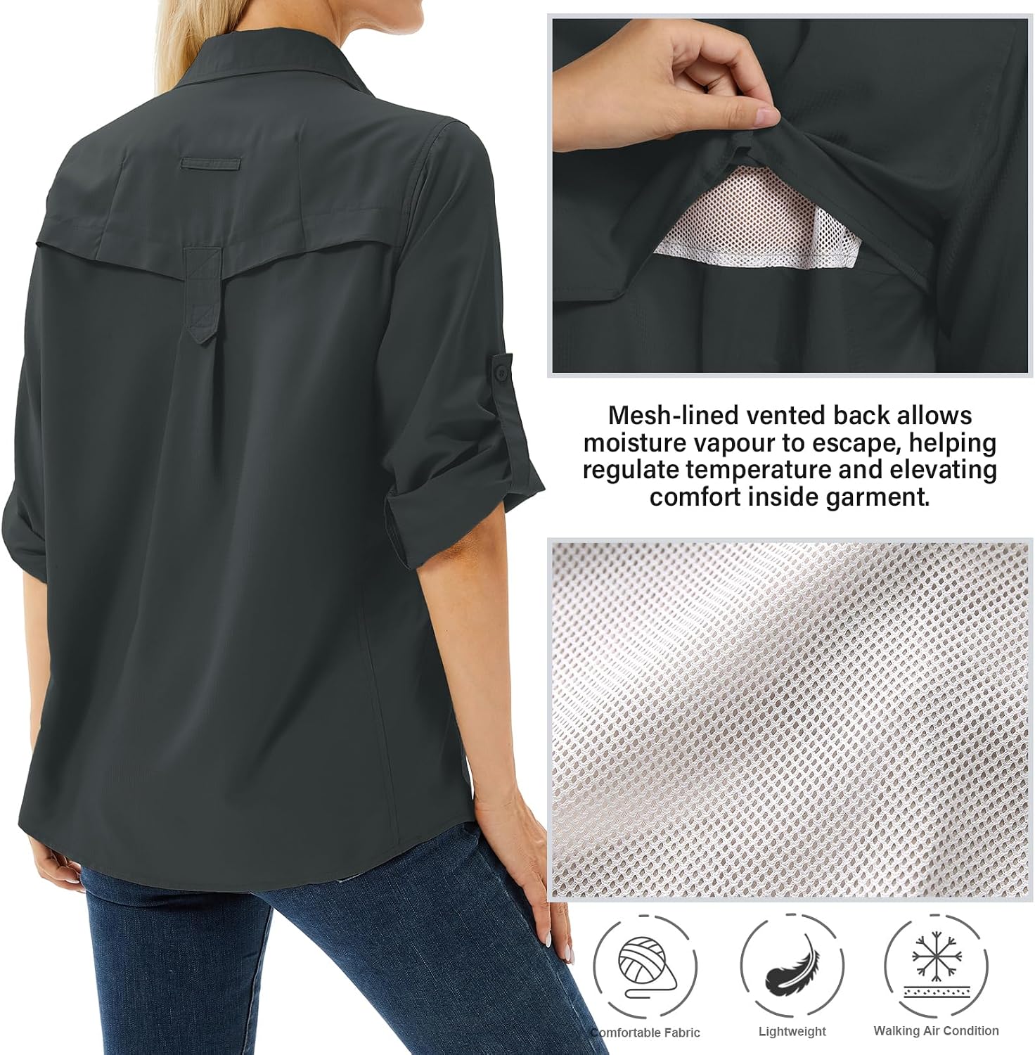 Women's UPF 50 Long Sleeve Sun Protection Safari Fish Hiking Shirts