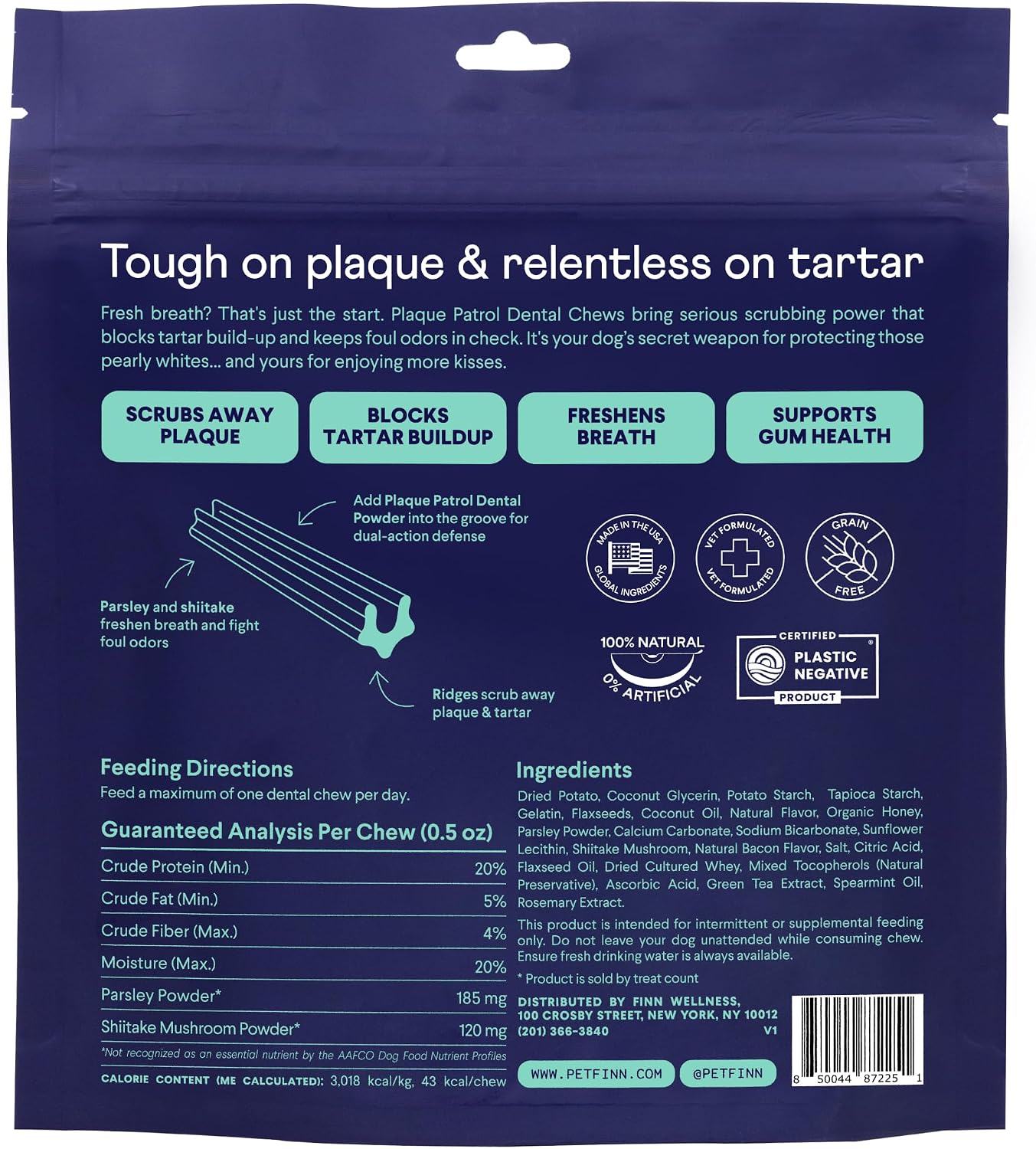 Finn Plaque Patrol Dental Chews - Fights Tartar & Bad Breath - Small Dogs