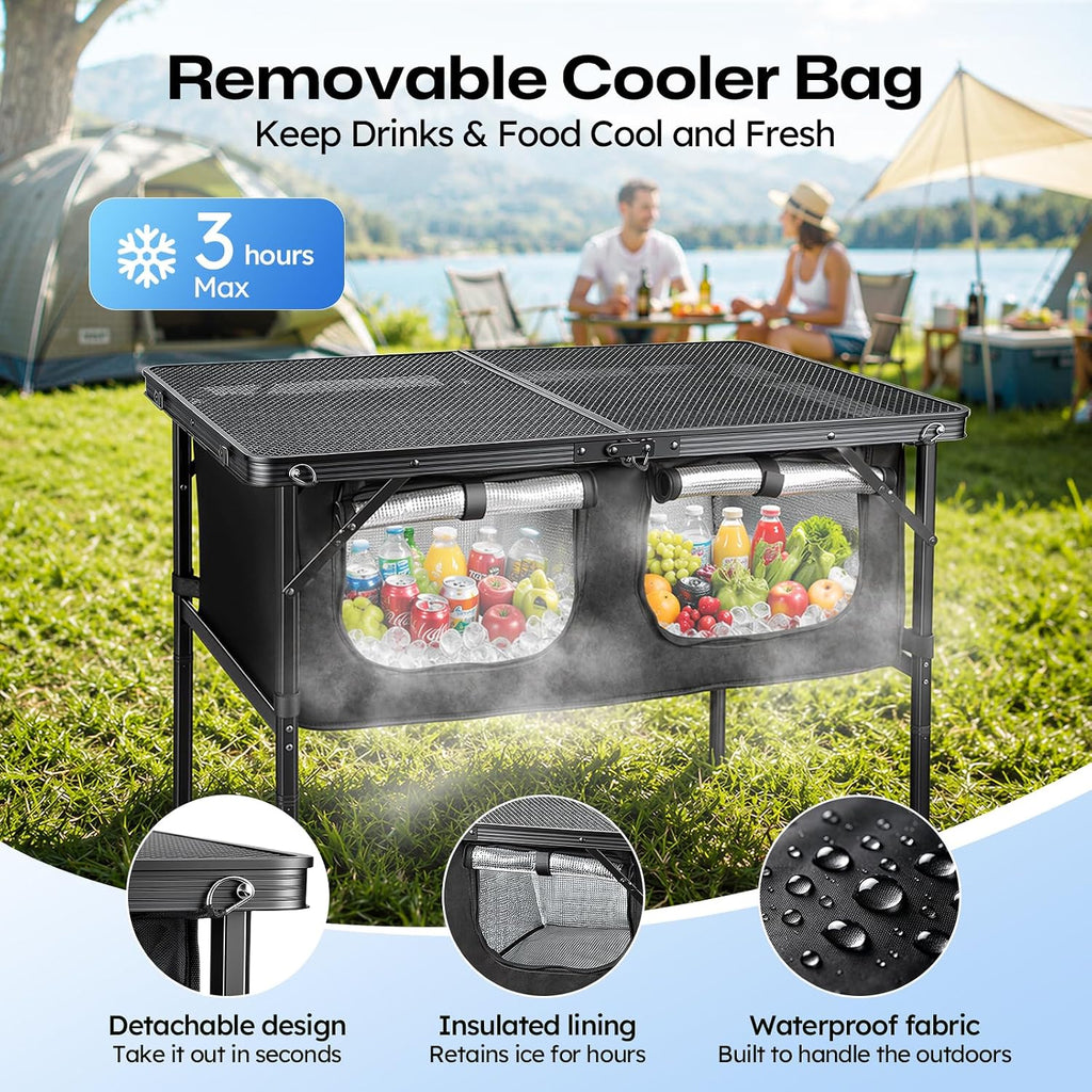 Folding Camping Table with Storage and Insulated Cooler Bag