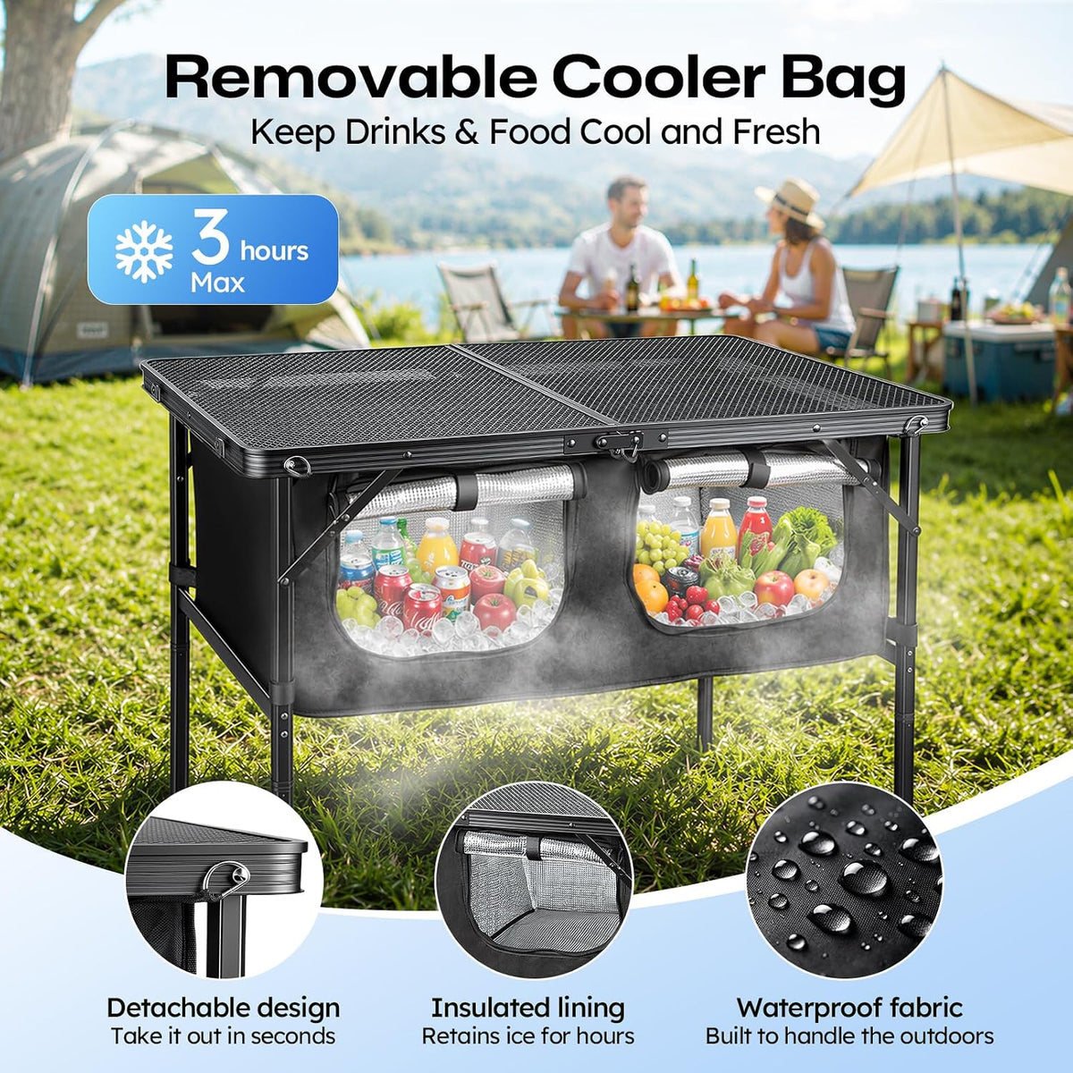 Folding Camping Table with Storage and Insulated Cooler Bag