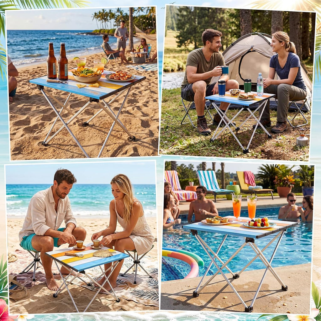 Chunful Portable Camping Table with Aluminum Table Top with Carry Bag 16 x 13 x 11 Inch Folding Beach Desk Easy to Carry for Outdoor Picnic BBQ Cooking Festival Travel Beach Home(Blue Orange Red)