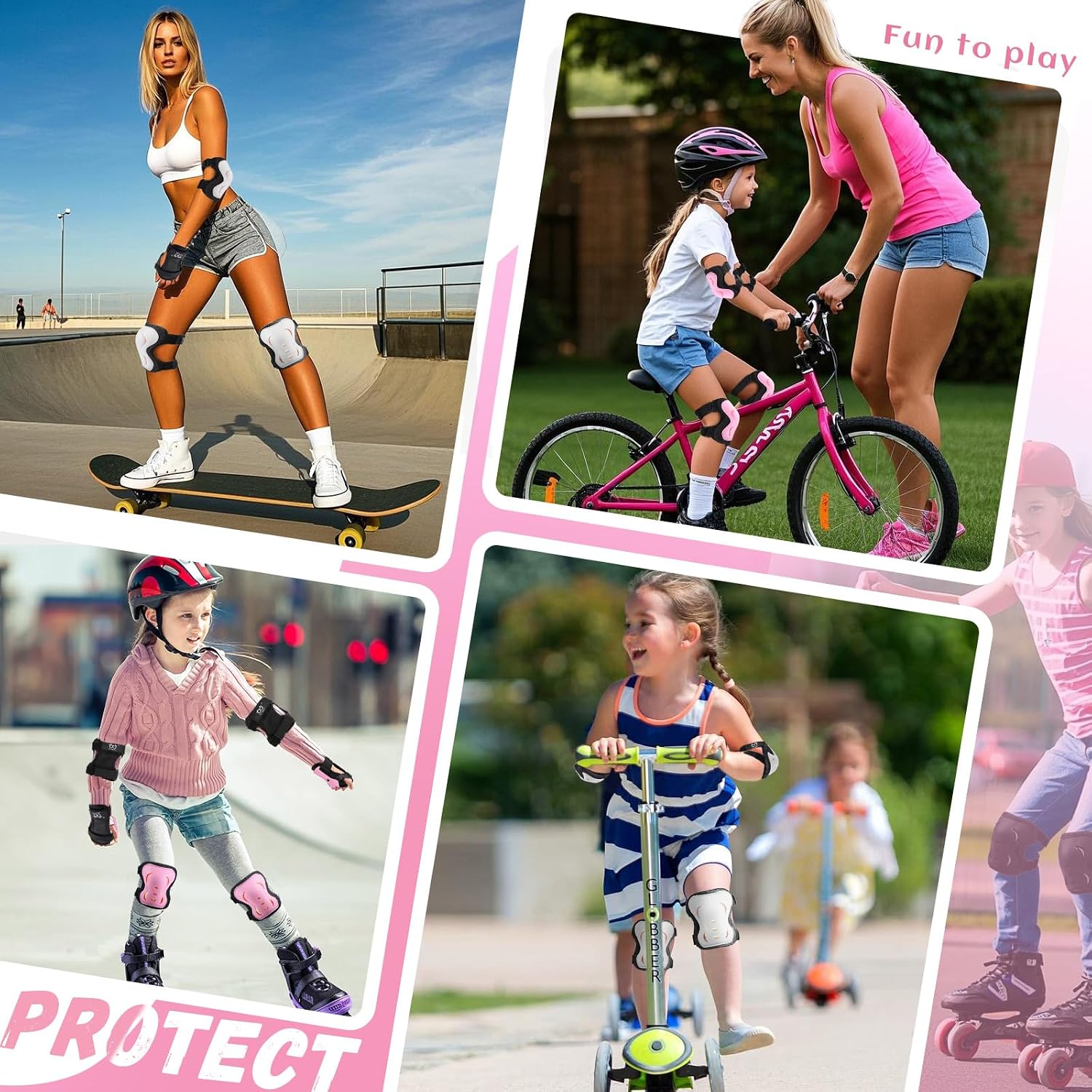 Kids Youth Adult Protective Gear Set Adjustable Knee Elbow Wrist Guards