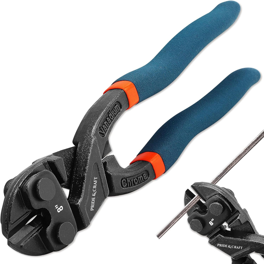 PRIDE&CRAFT 8 inches Mini Bolt Cutter Heavy Duty Cutting Tool for Wire, Chain, and Bolts, Snips Clippers with Soft Non-Slip Grip, Portable for Electricians, DIY Enthusiasts (Mini Bolt Cutter, 8 Inch)