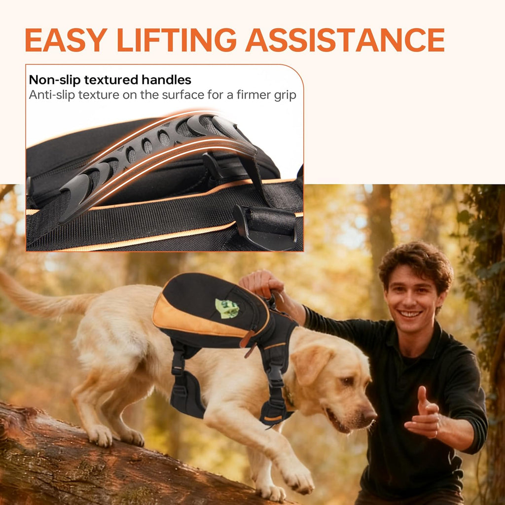 Dog Backpack for Medium & Large Dogs, Detachable Side Bags, Quick-Poop Bag Dispenser | No-Pull Adjustable Harness for Large-Chested Breeds | Non-Slip Handle for Hiking, Walking, Outdoor Adventures（S）