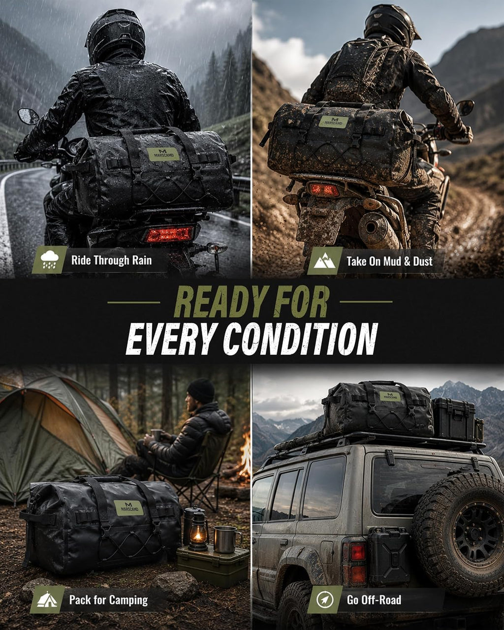 Marscamd Waterproof Motorcycle Dry Bag, Tail Saddle Luggage Roll-Top Design