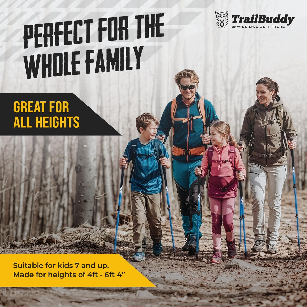 TrailBuddy Trekking Poles – Lightweight 7075 Aluminum Hiking Poles for Women, Men & Seniors – Collapsible Walking Sticks for Travel, Trails & Balance