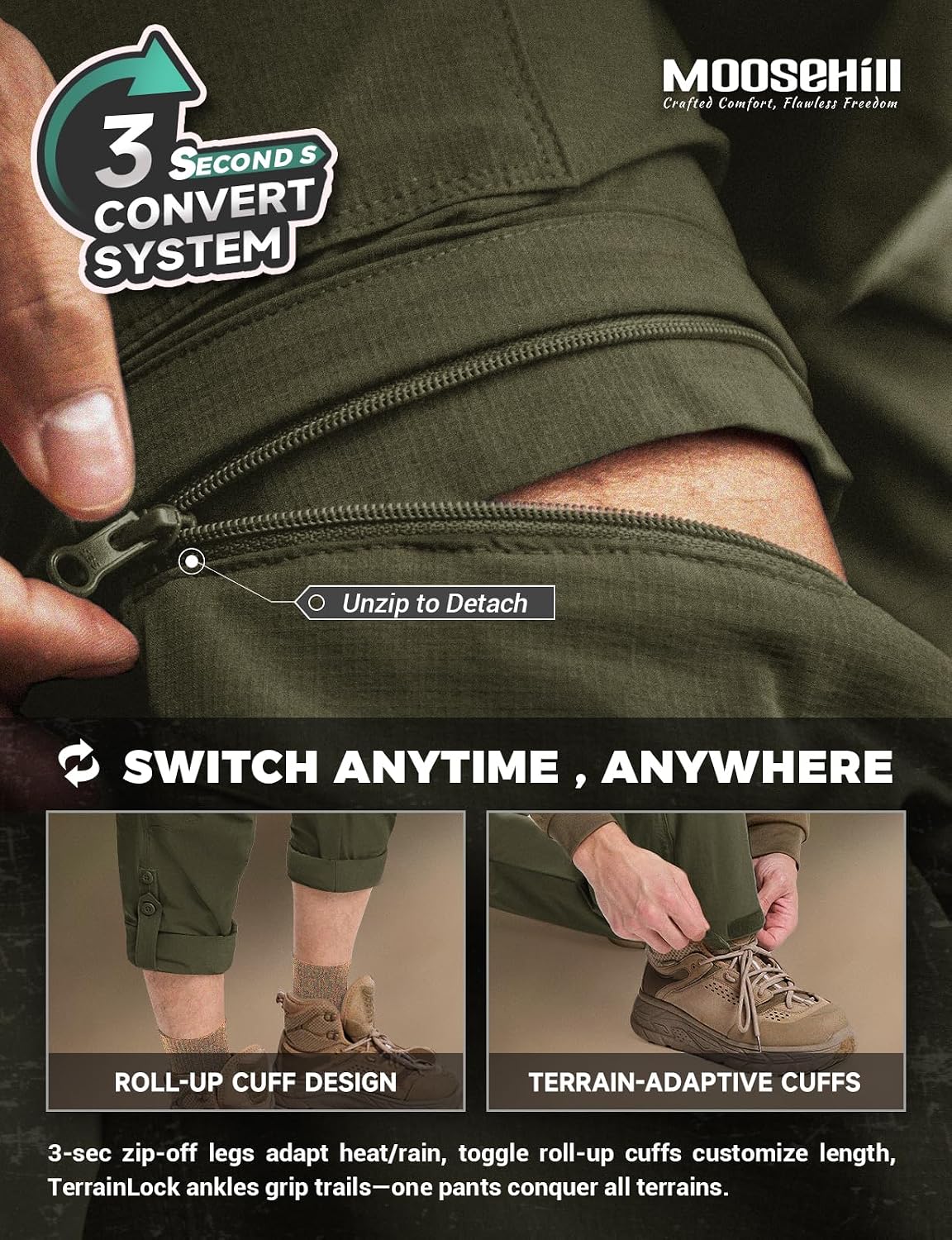 Moosehill Men's Hiking Pants: Convertible Quick-Dry