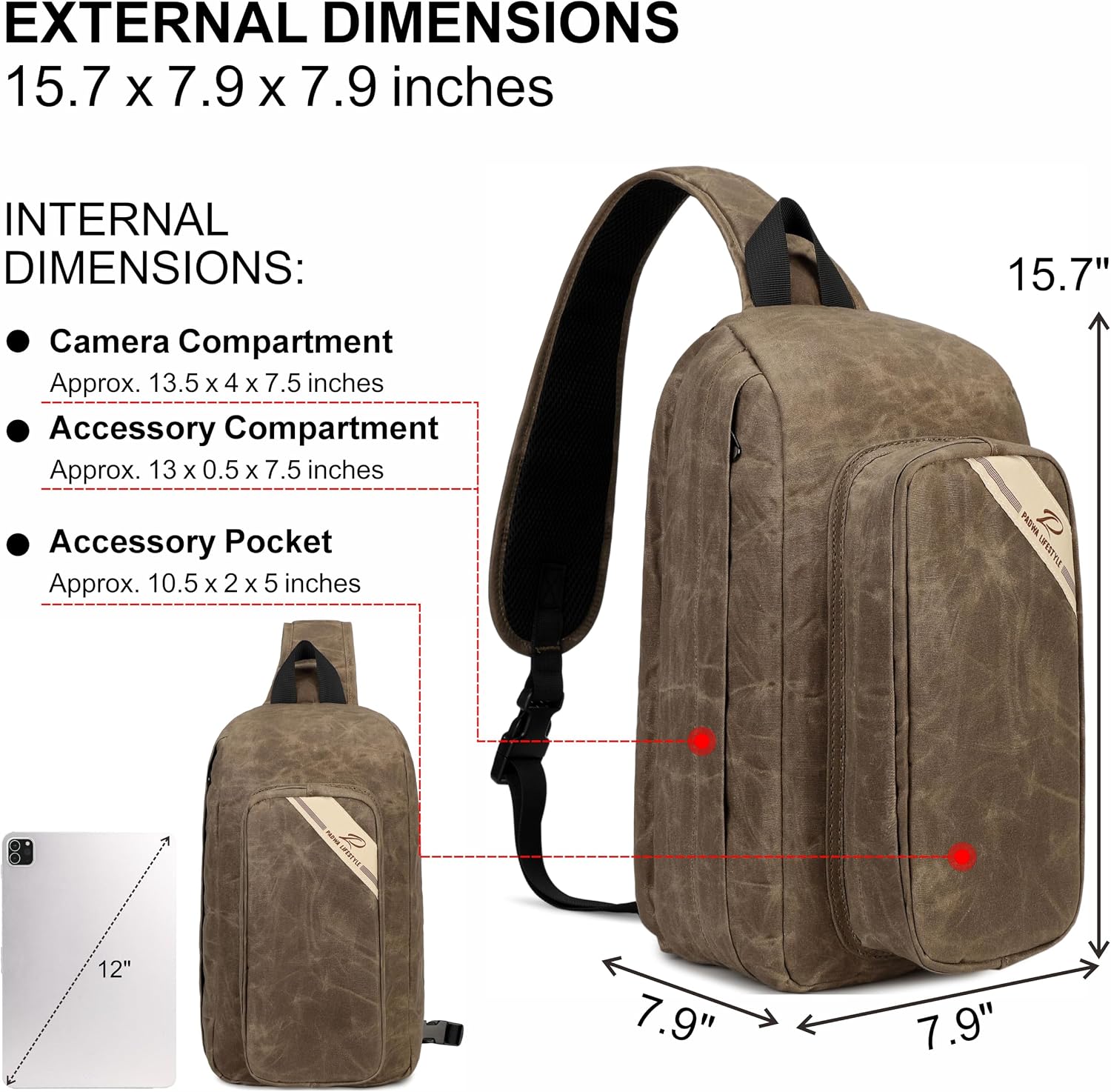 Padwa Lifestyle Dark Brown Crossbody Camera Bag - Waxed Memory Canvas Compact Camera Sling and Crossbody Bag with Fast Access,Versatile Lightweight Everyday Bag for Photographers Travel,Photography