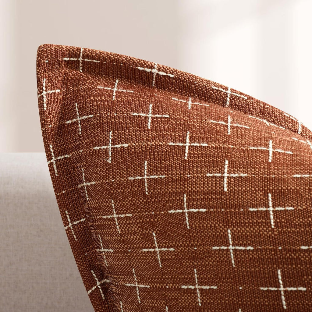 ZWJD Fall Pillow Covers 18x18 Set of 2 Soft Polyester Textured Rust Pillow Covers with Stylish Flange Edge Cozy Farmhouse Throw Pillows for Couch Bed Sofa Living Room Fall Decor