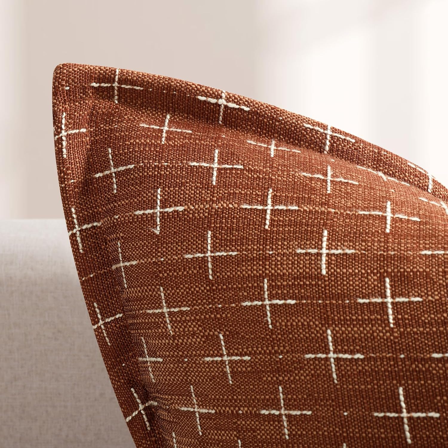 ZWJD Fall Pillow Covers 18x18 Set of 2 Soft Polyester Textured Rust Pillow Covers with Stylish Flange Edge Cozy Farmhouse Throw Pillows for Couch Bed Sofa Living Room Fall Decor