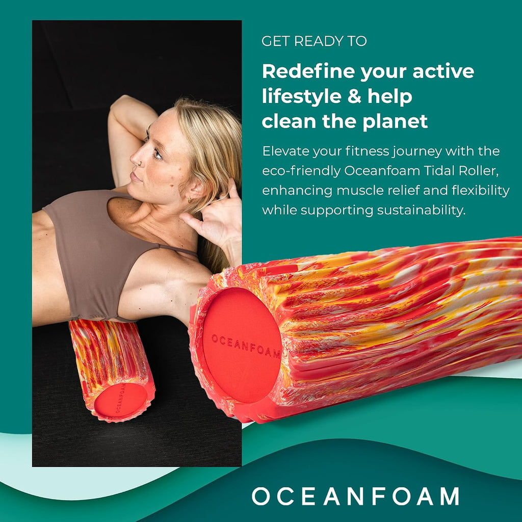 Oceanfoam Tidal Foam Roller for Exercise (Red, Gold & Natural Marbled)